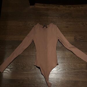 Naked Wardrobe Tan Long Sleeve Bodysuit
